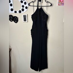 Gianni Bini Black Beaded Halter Jumpsuit